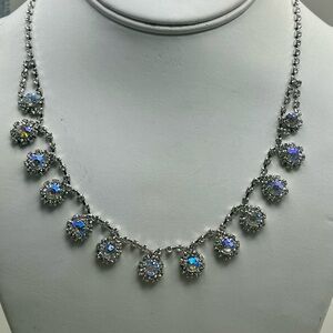Elegant Silver Tone Aurora Crystal Necklace - Evening Glamour Statement